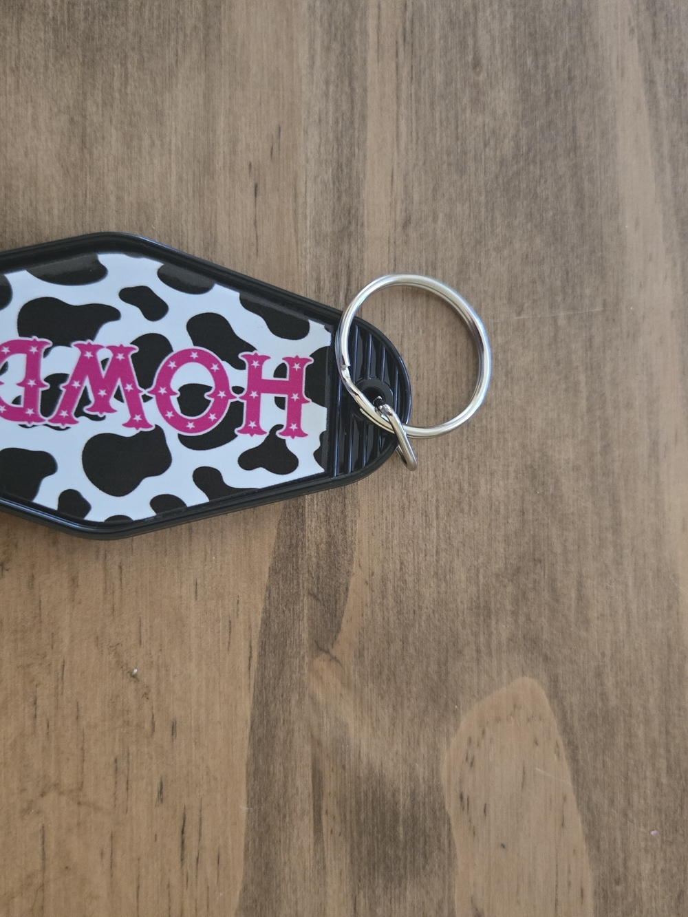 Cowprint Key & Card Holder Keychain with Pink Accent - Unbranded
